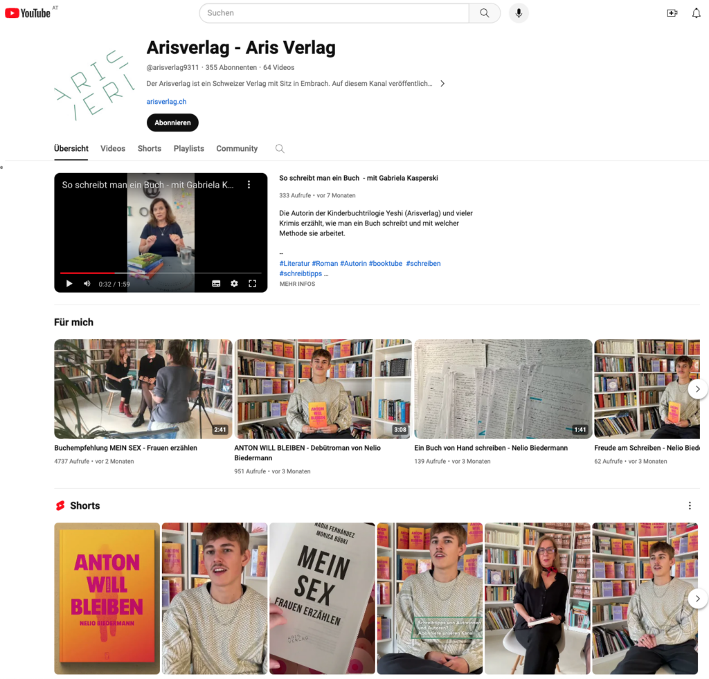 Screenshot Youtube Kanal Aris Verlag